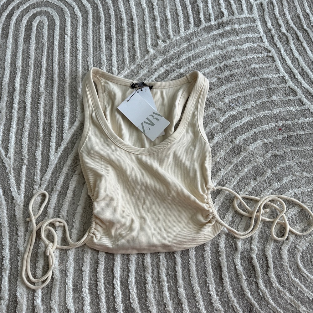 Zara cream ribbed side tie crop top